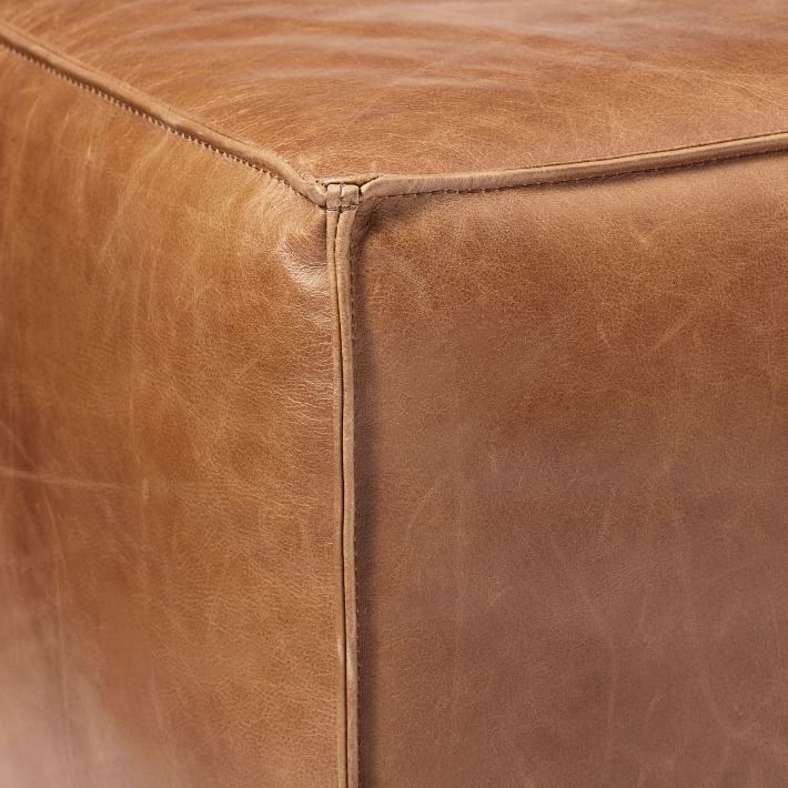 Leather Pouf, Nut, 26"x26"x14" - Image 1
