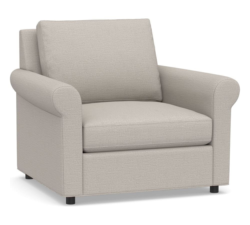 Sanford Roll Arm Upholstered Armchair, Polyester Wrapped Cushions, Chunky Basketweave Stone - Image 0