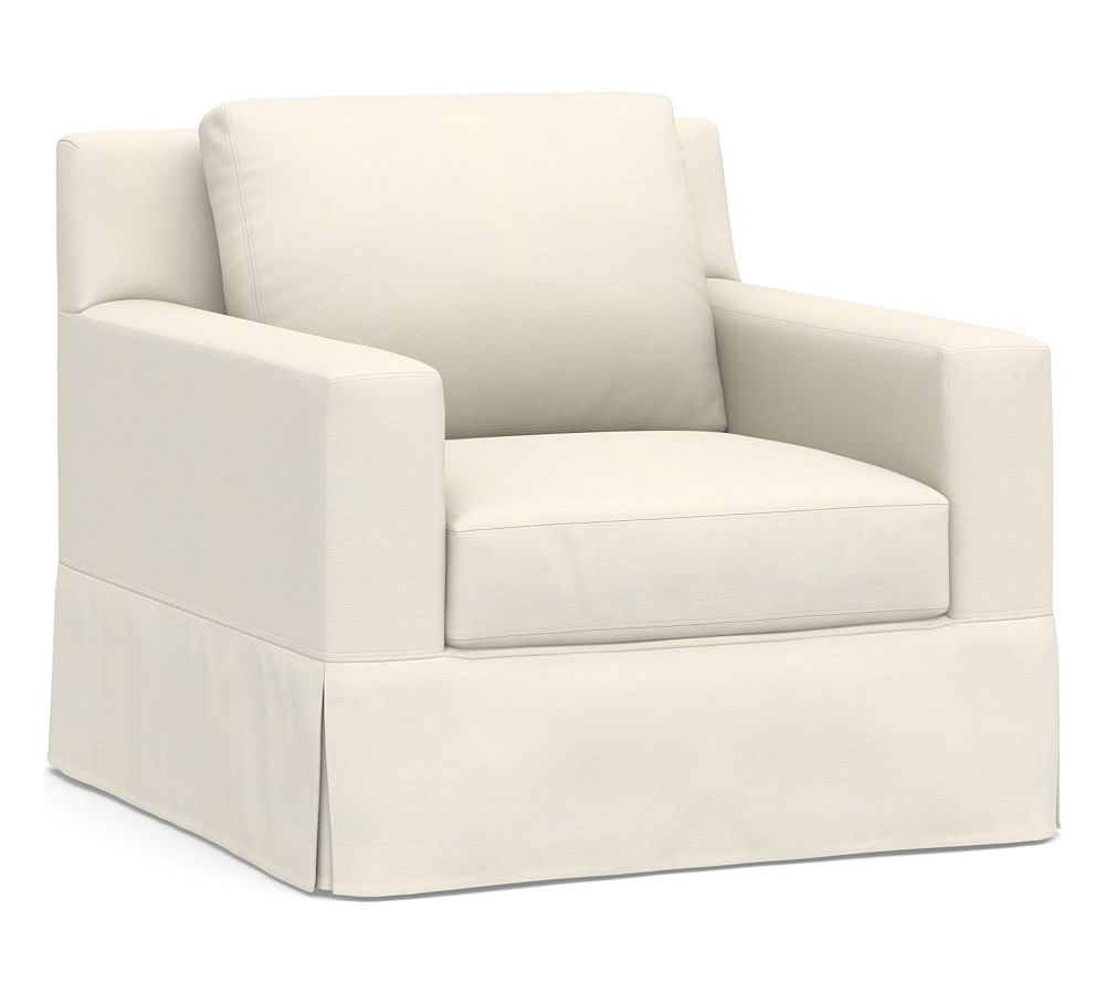 York Square Arm Slipcovered Armchair, Down Blend Wrapped Cushions, Textured Twill Ivory - Image 0
