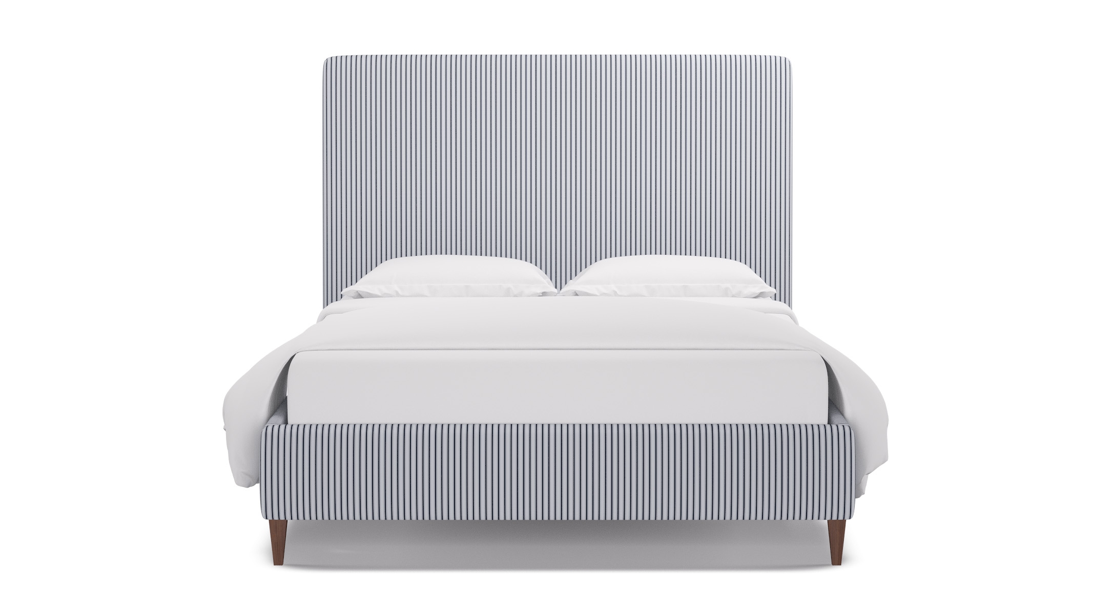 Classic Bed, Navy Classic Ticking Stripe, Walnut Square Tapered Leg, Twin - Image 0