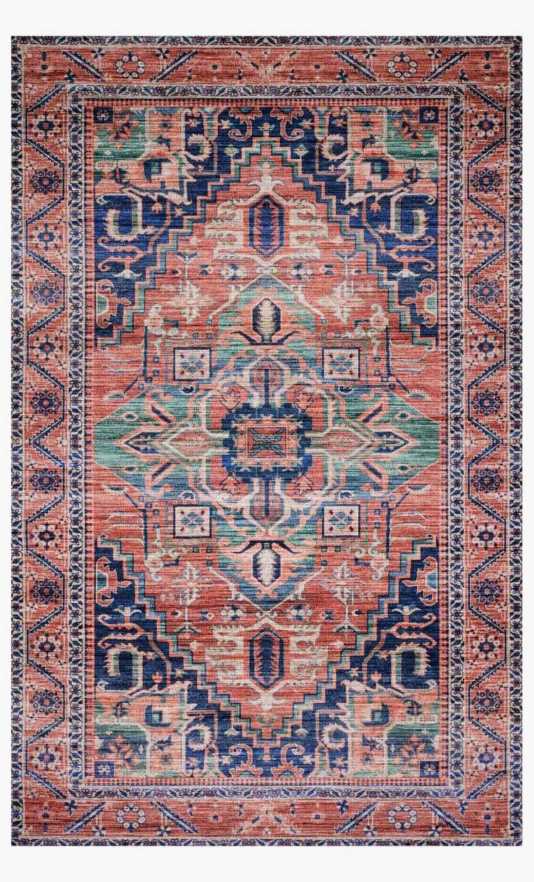 Cielo Rug, 5' x 7'6", Coral, Navy & Turquoise - Image 0
