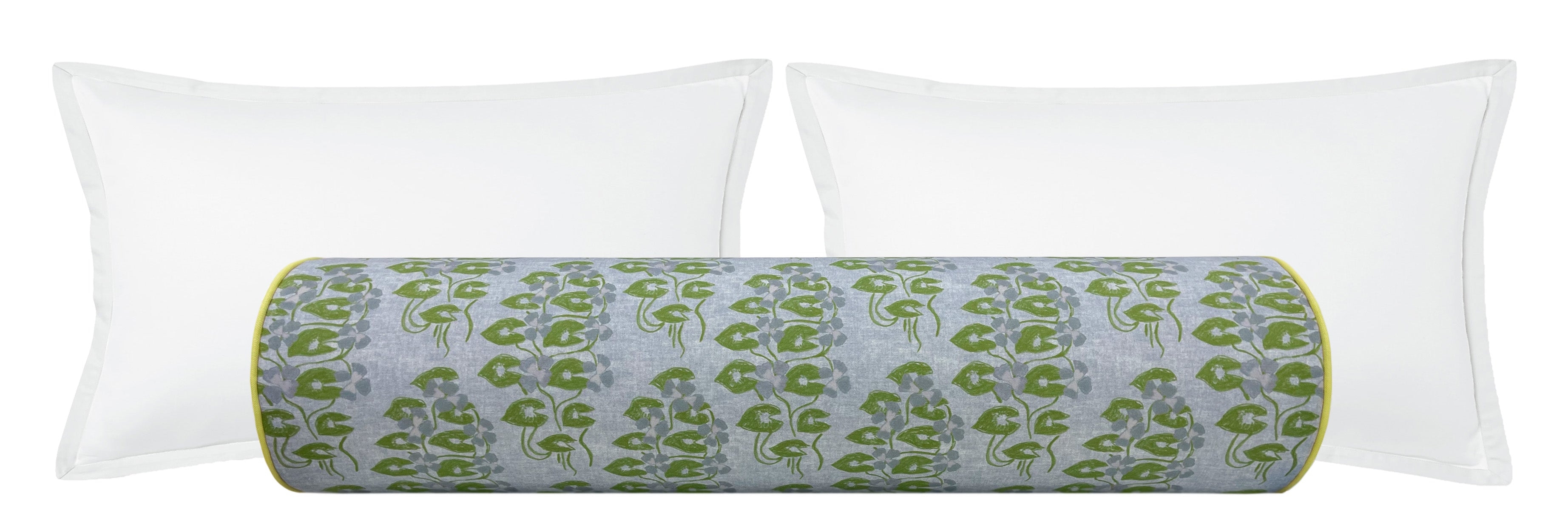 OCS X LDC | THE BOLSTER | LULIE WALLACE : WILLOW // MARINE BLUE + CLASSIC LINEN // CHARTREUSE CORDING - TWIN XL // 9" X 30" - Image 1