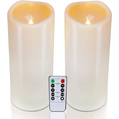 2 Piece D4" X H10" Waterproof Outdoor Flameless Pillar Candles With Remote And Timers (Warm Yellow Light) - Image 1