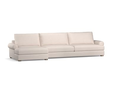 Canyon Roll Arm Upholstered Right Arm Loveseat with Double Chaise SCT, Down Blend Wrapped Cushions, Performance Heathered Basketweave Dove - Image 1