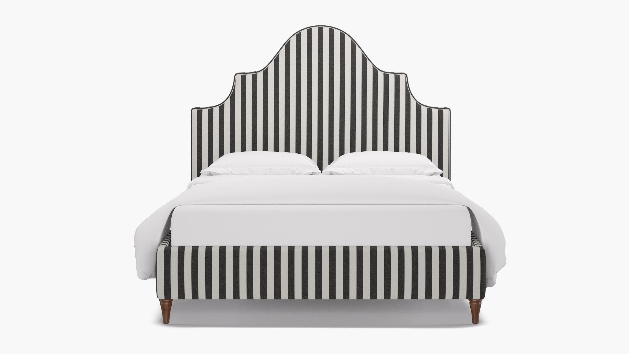 Statement Bed, Ink Cabana Stripe, Walnut Decorative Tapered Leg, King - Image 0