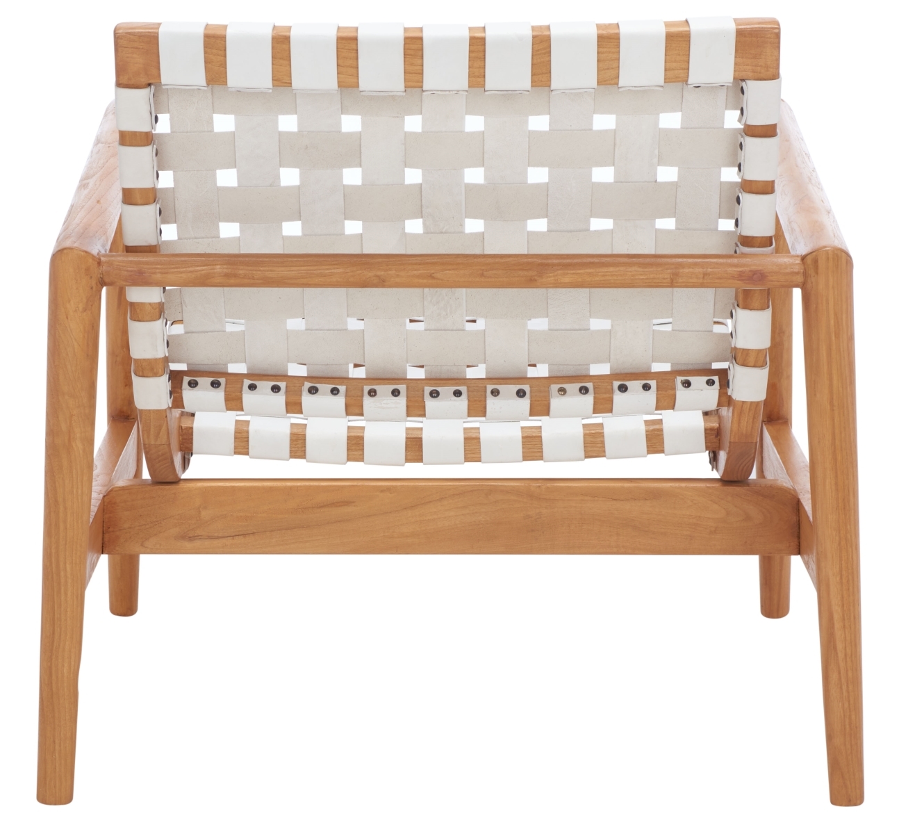 Bellona Leathr Woven Accent Chair - White / Natural - Safavieh - Image 8
