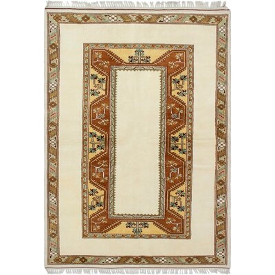 One-of-a-Kind Trai Hand-Knotted 1980s Ushak Beige 5'8" x 7'10" Wool Area Rug - Image 0