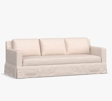 York Square Arm Slipcovered Loveseat 70.5", Down Blend Wrapped Cushions, Performance Heathered Basketweave Dove - Image 4