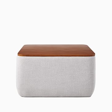 Upholstered Storage Ottoman - Large Square, Poly, Chenille Tweed, Frost Gray, Walnut - Image 1