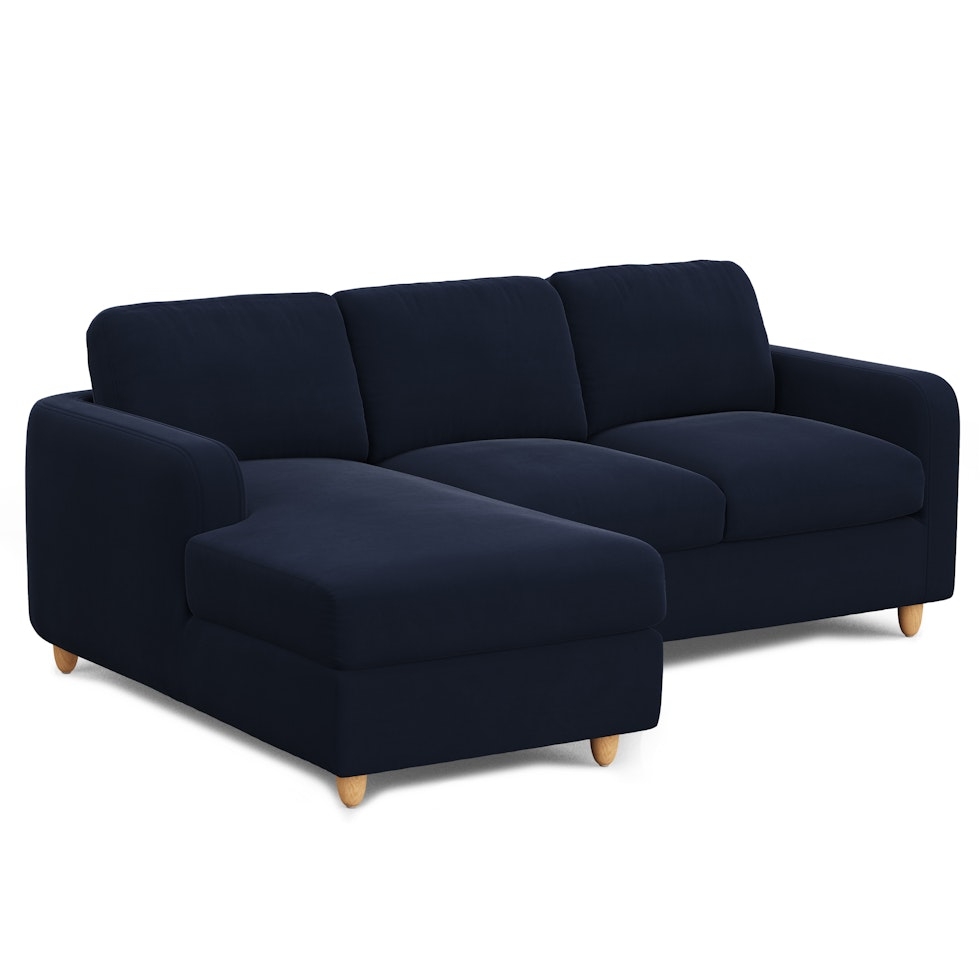 Vati 90.5" Velvet Left Storage Sectional - Natural Oak and Hale Ink - Image 0