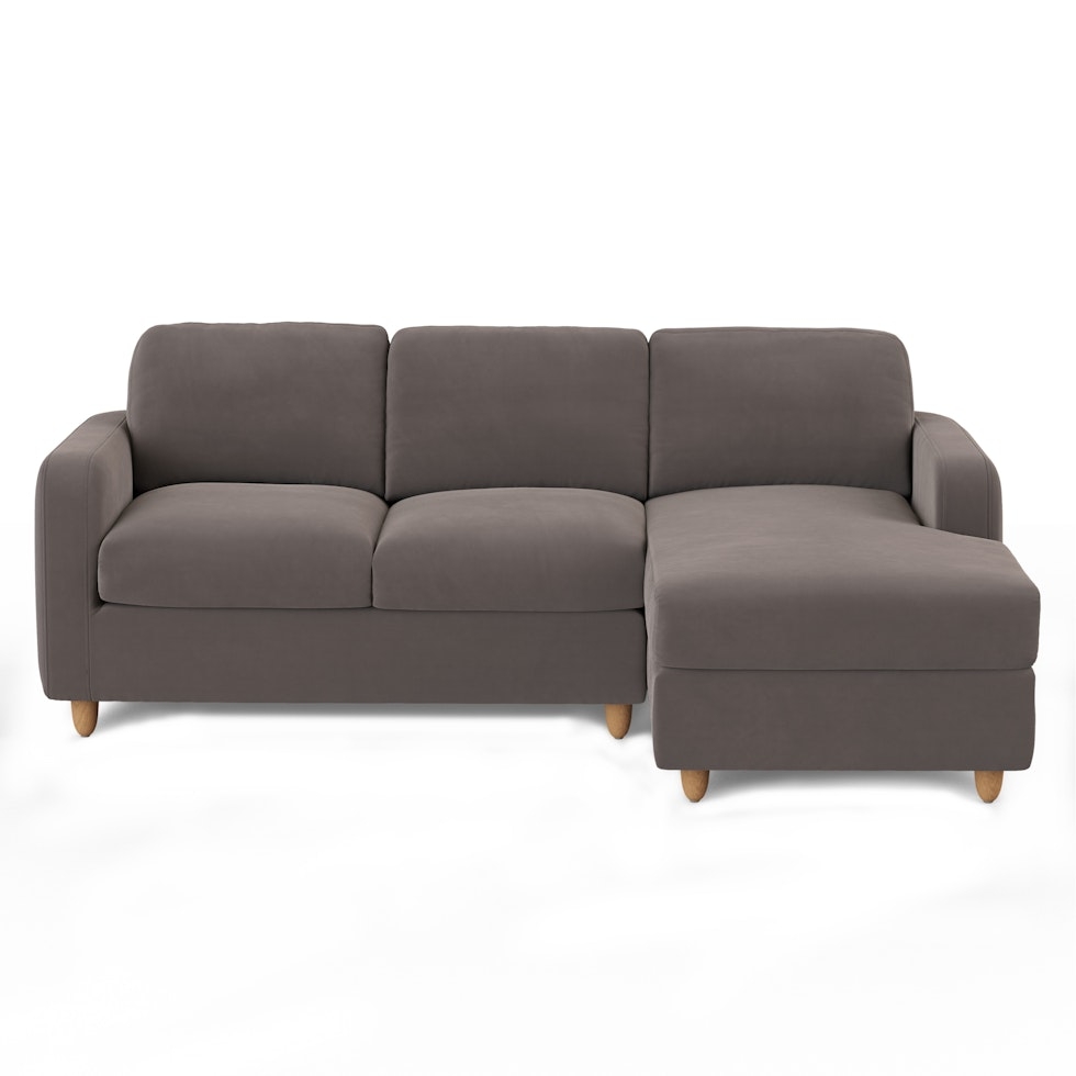 Vati 90.5" Velvet Right Storage Sectional - Natural Oak and Hale Warm Gray - Image 0