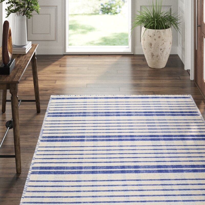 Dash and Albert Rugs Mark D. Sikes Guilford Plaid Handwoven Cotton Cobalt/Ivory Area Rug - Image 0
