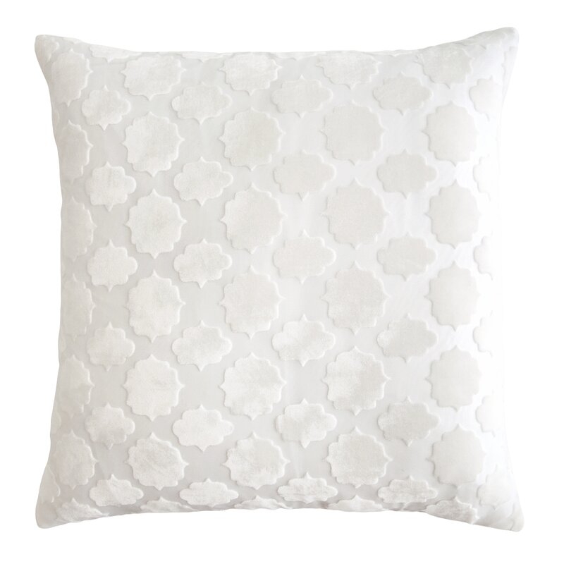Mod Fretwork Velvet Geometric Throw Pillow Color: White, Size: 22" x 22" - Image 0