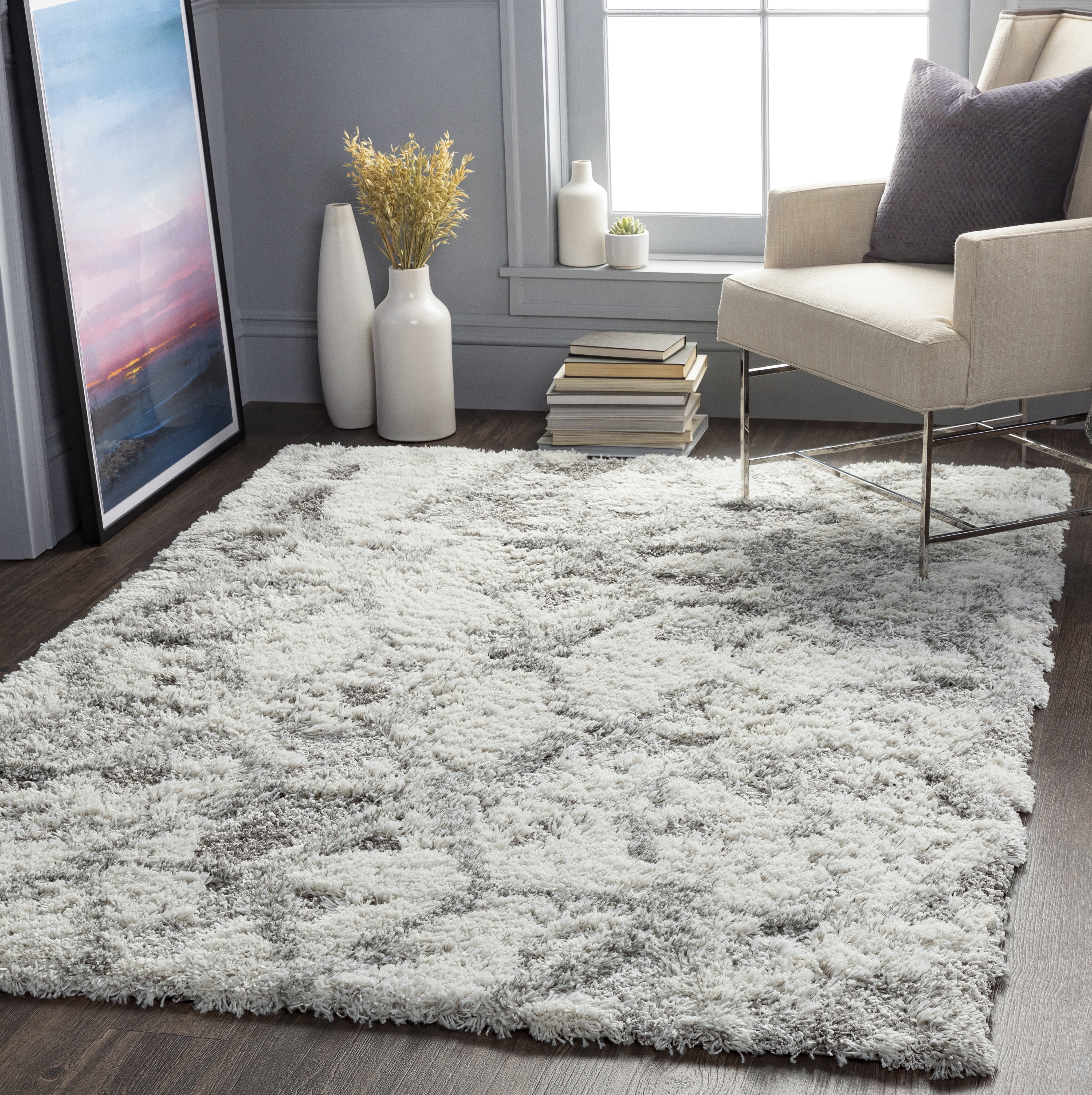 Alta Shag Gray Indoor 5'3" x 7' Machine Woven Rug - Image 1
