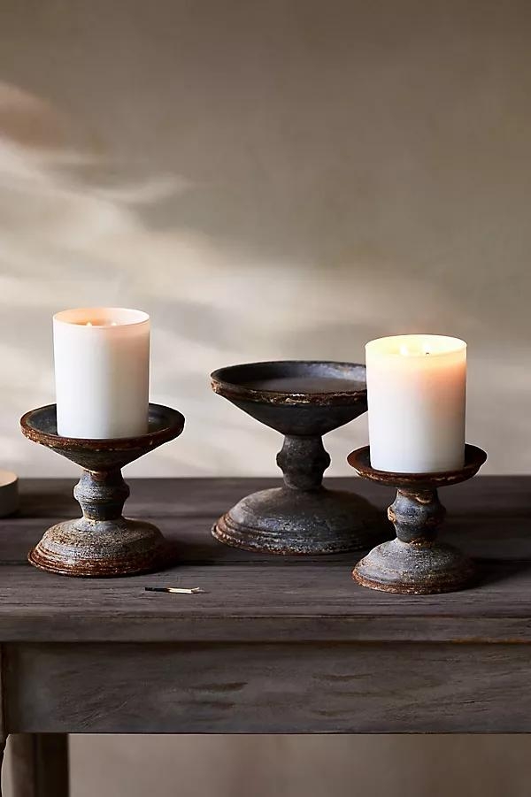 Aged Iron Pillar Candle Holder - Image 0
