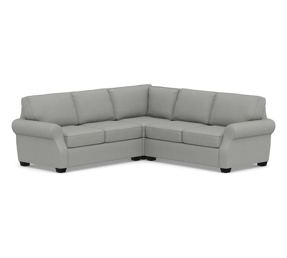 SoMa Fremont Roll Arm Upholstered 3-Piece L-Shaped Corner Sectional, Polyester Wrapped Cushions, Sunbrella(R) Performance Slub Tweed Ash - Image 0