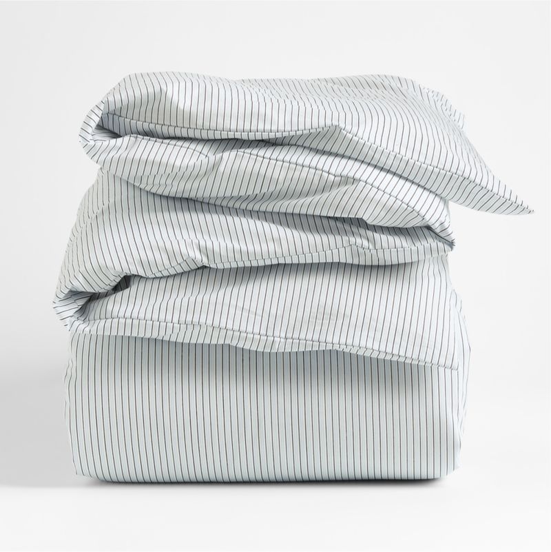 Cozy Cloud Organic Cotton Mini Stripe Reversible Sky Blue Twin XL Duvet Cover - Image 2