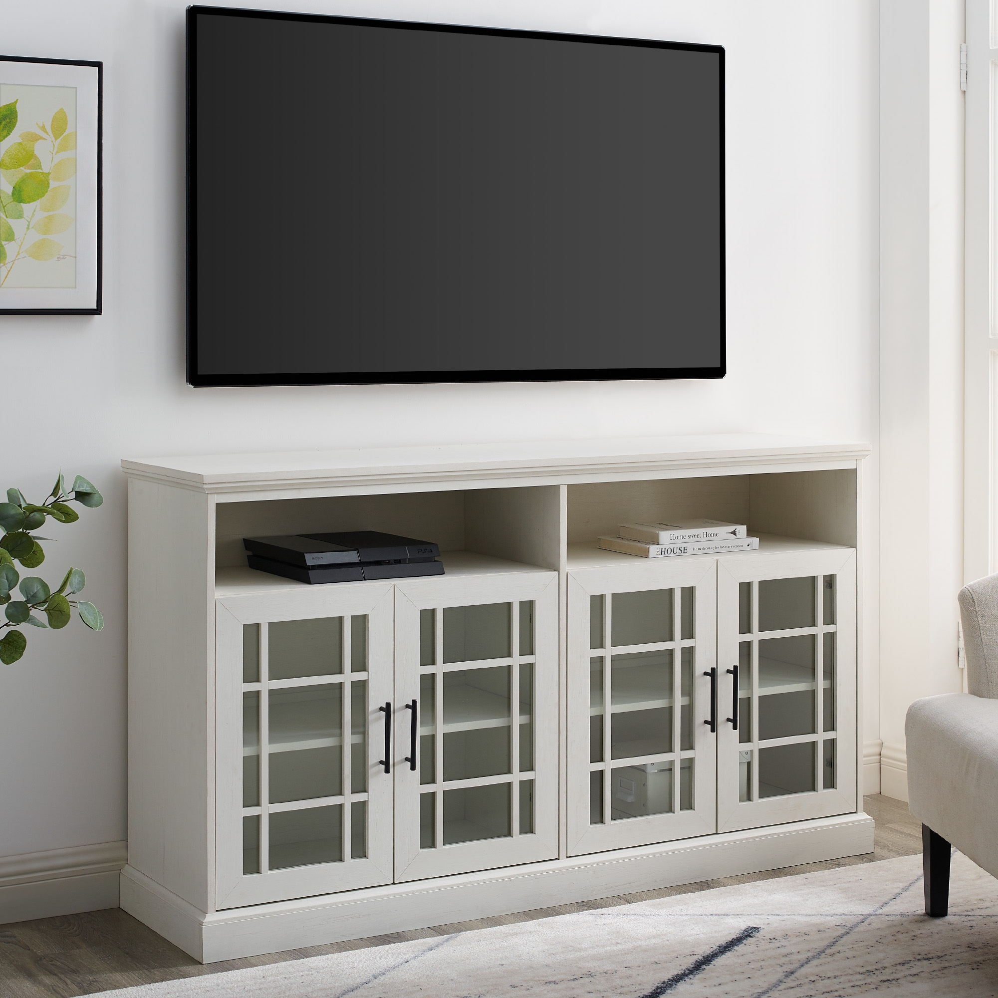 Hazel Glass 4 Door TV Stand – White Wash - Image 5