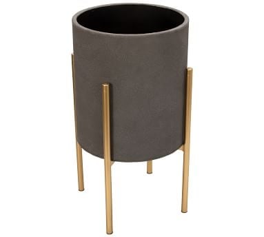 Bella Gray Textured Raised Planters with Gold Stand, Set of 2 - Image 2