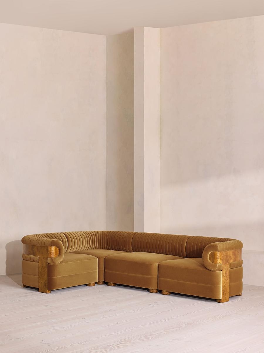 Caleb Sectional Sofa, L-Shape Sofa, Velvet, Mustard, Dark Burl, US - Image 0