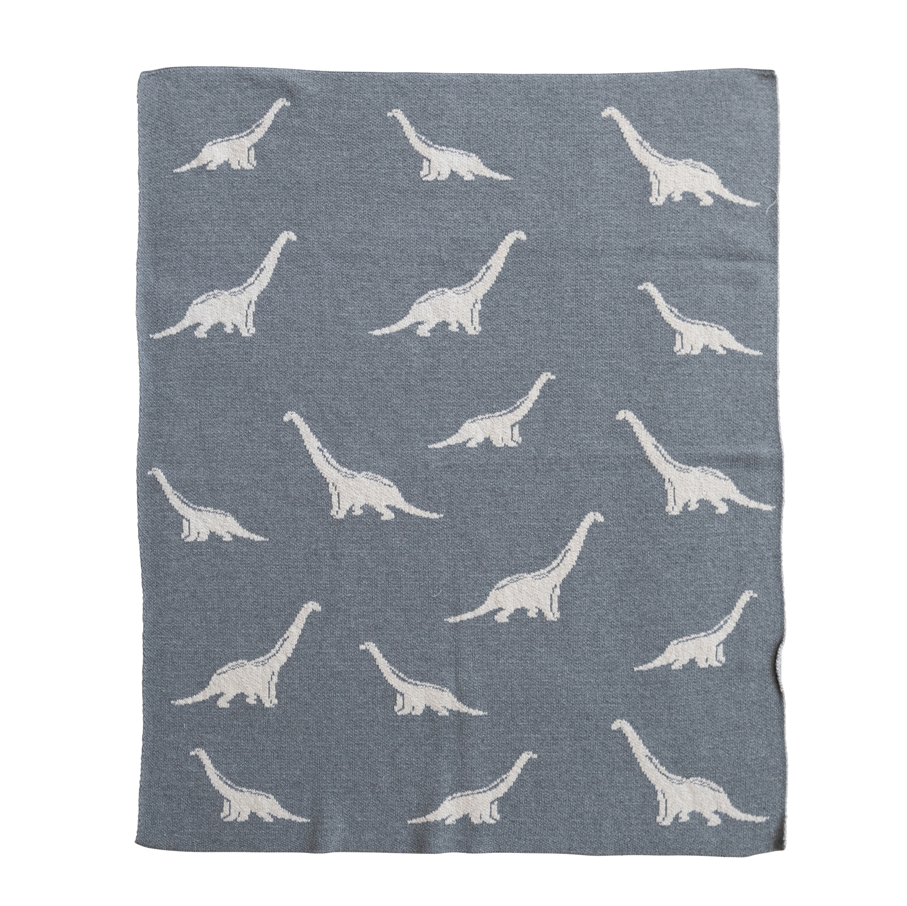Cotton Knit Baby Blanket with Dinosaurs, Light Grey and Natural - Image 0