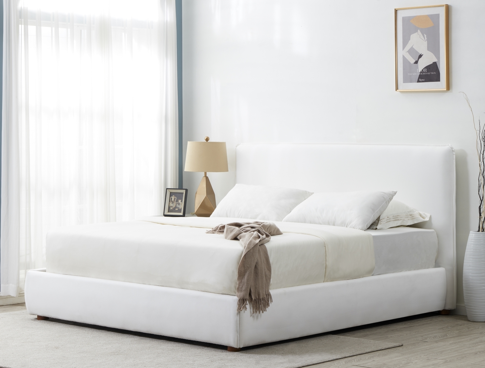 Callahan Boucle Bed - White - Image 1