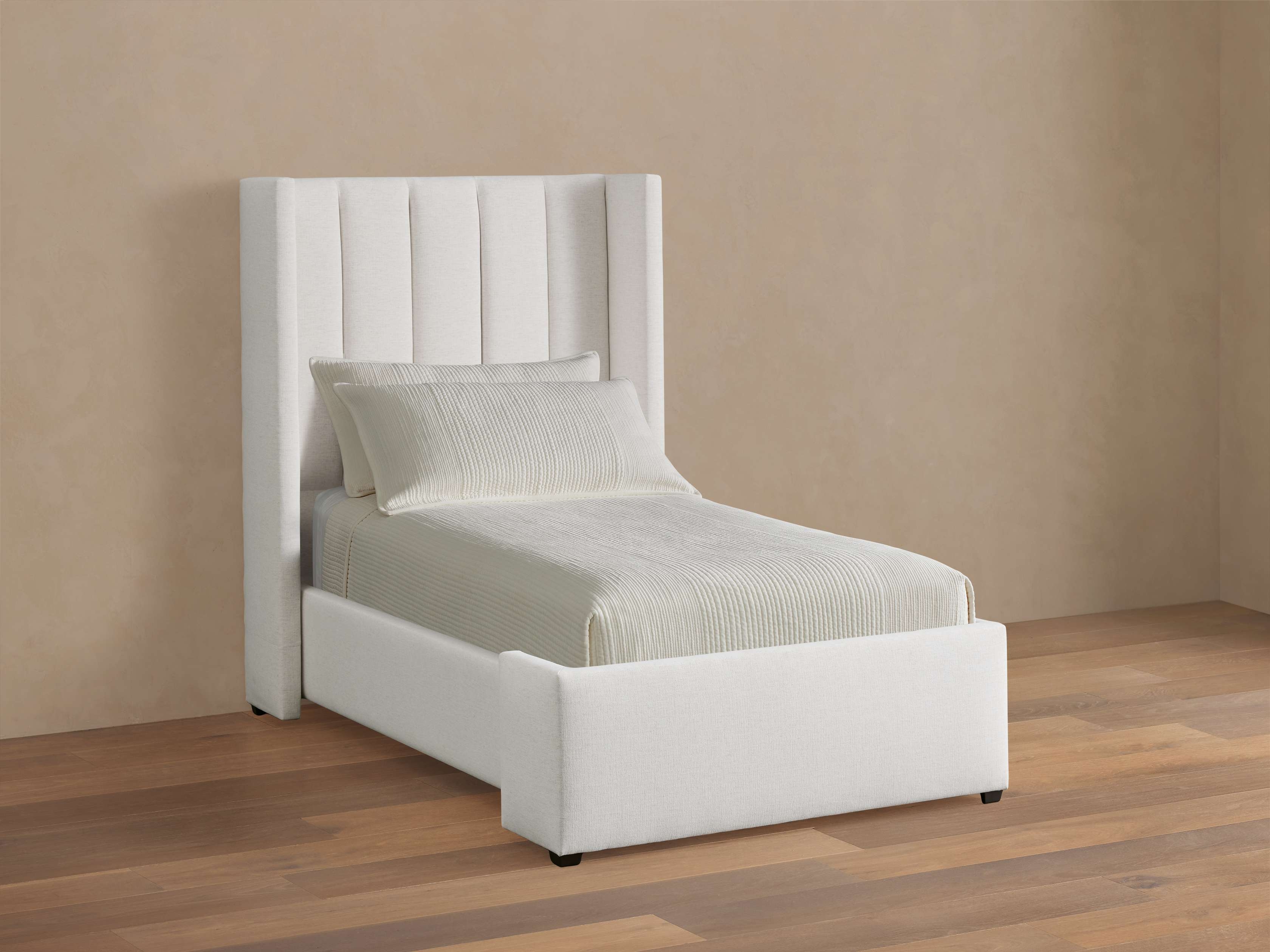 Wyller Channel-Stitched Twin Bed in Upholstered  Nomad Snow/63" - Image 0