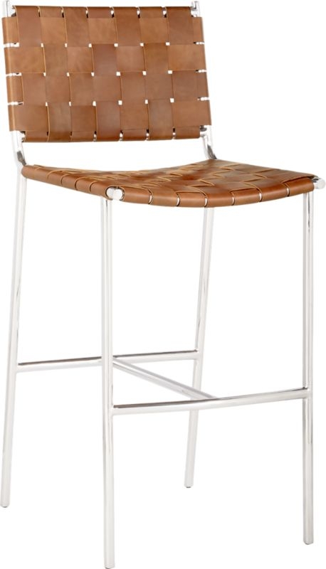 Woven 24" Brown Leather Counter Stool - Image 8