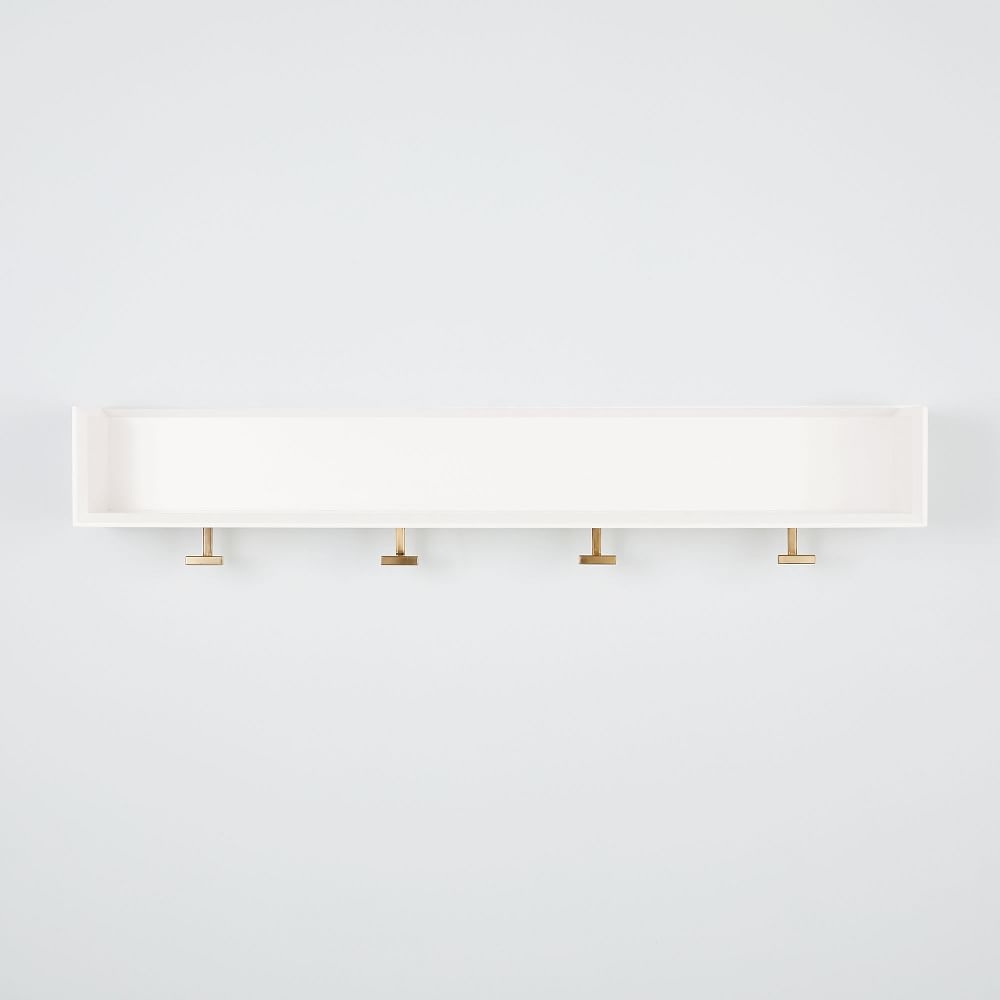 Nolan Shelf With Hooks, White + Light Bronze - Image 0