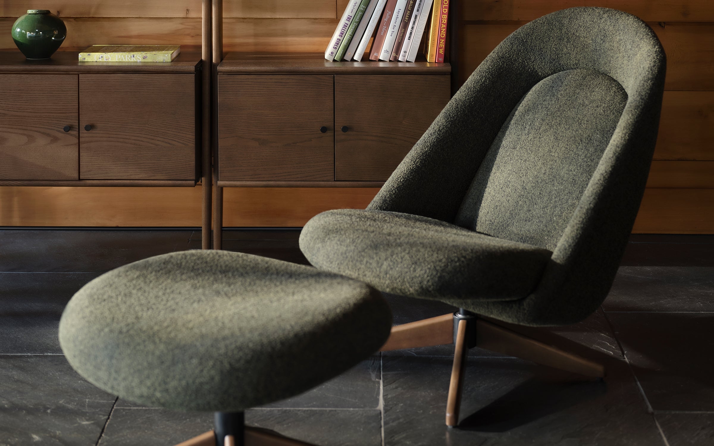 Airmail Chair with Ottoman - Navy Blue - Performance Boucle - Image 1