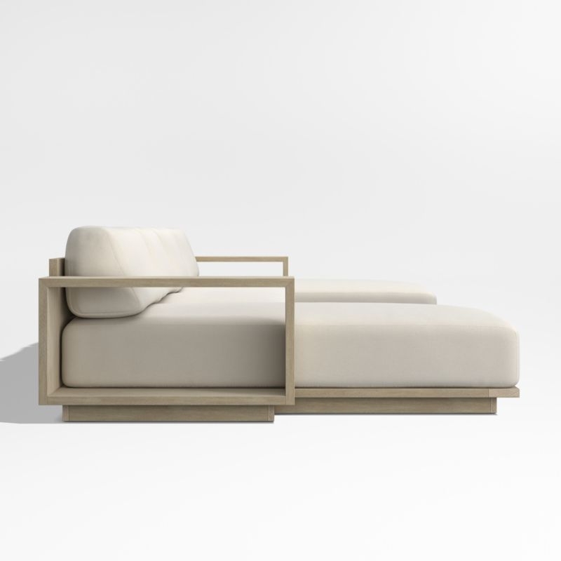 Mallorca Wood Double-Chaise Outdoor Sectional Sofa with Ivory Cushions - Image 2