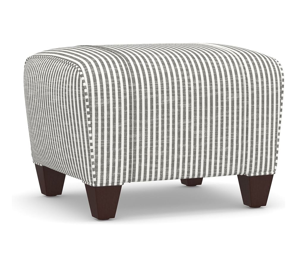 Manhattan Roll Arm Upholstered Ottoman, Polyester Wrapped Cushions, Classic Stripe Charcoal - Image 0