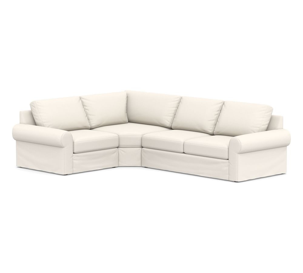 Big Sur Roll Arm Slipcovered Right Arm 3-Piece Wedge Sectional, Down Blend Wrapped Cushions, Performance Chateau Basketweave Ivory - Image 0