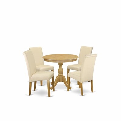 Alcott Hill® Zetilla-OAK-02 5 Pc Kitchen Table Set - Oak Round Dining Table With 4 Upholstered Dining Chairs - Oak Finish - Image 0