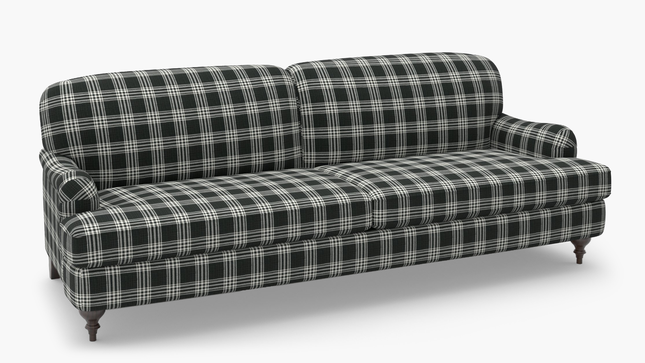 English Roll Arm Sofa, Barnegat Plaid, Espresso Turned Wood Leg - Image 1