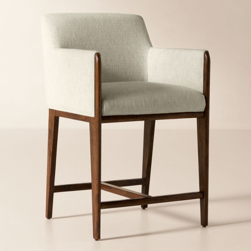 Casa Viva Ivory White Twill Upholstered Counter Stool - Image 1