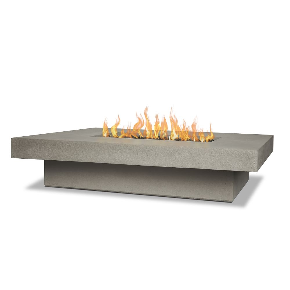 Concrete Lipped Rectangle Fire Table, 60", Flint - Image 0