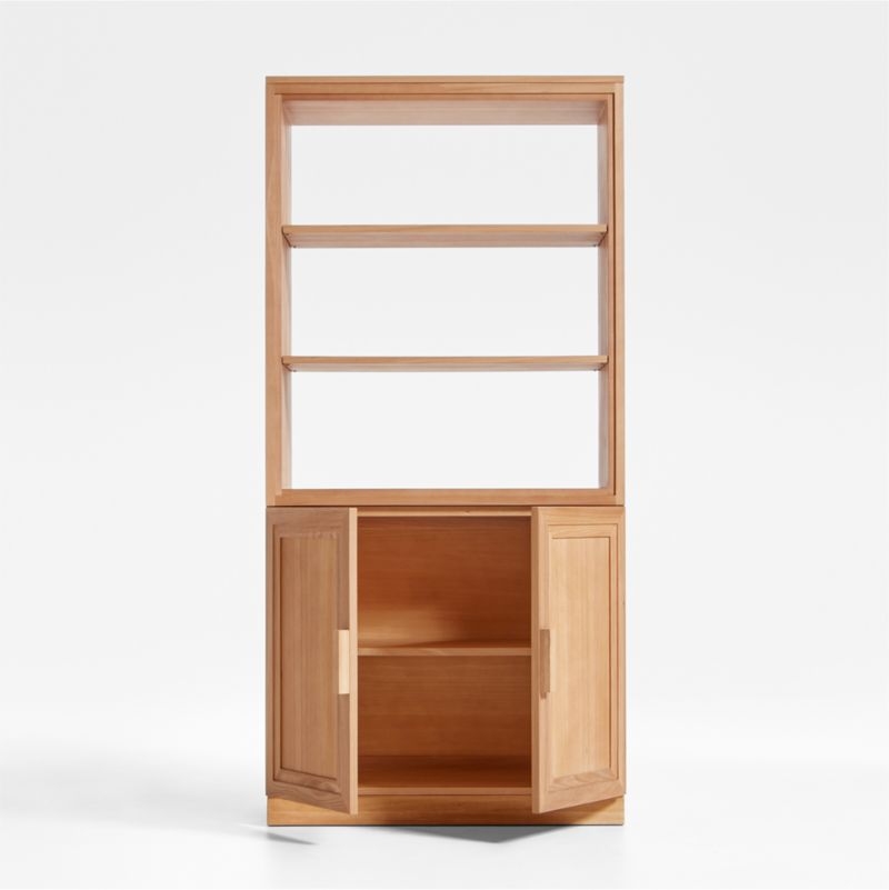 Calypso 36" Natural Wood Bookcase with Wood-Door Storage - Image 1