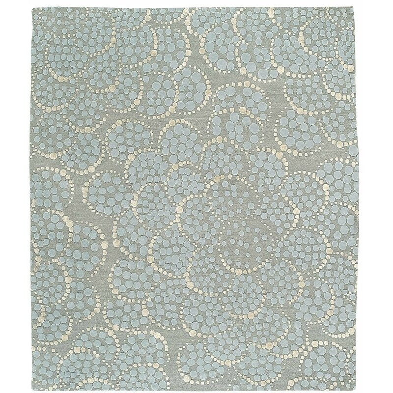 Tufenkian Effervescence Polka Dots Hand-Knotted Wool/Silk Beige/Blue/Grey Area Rug - Image 0