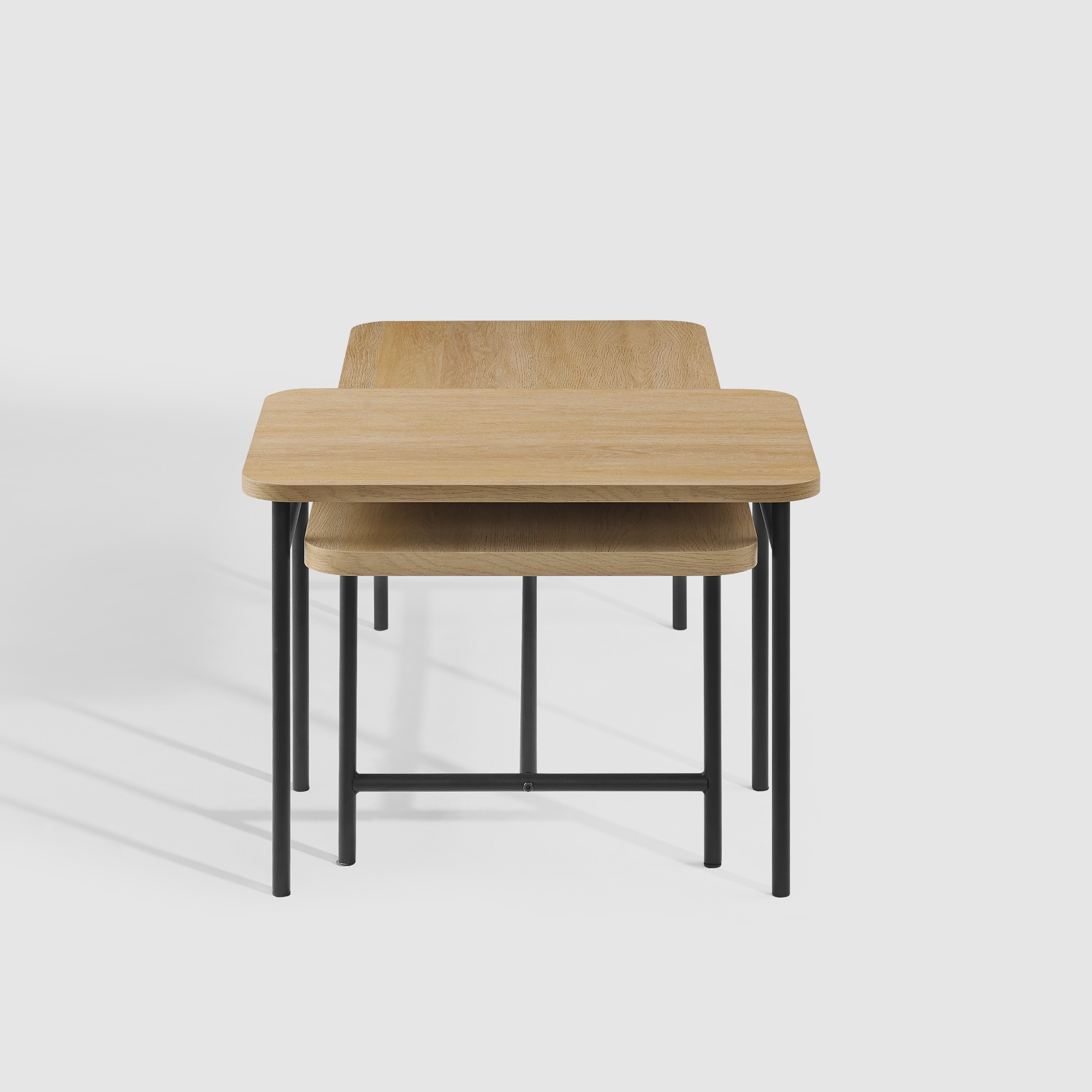 Modern Metal and Wood Rectangle Nesting Coffee Tables – Coastal Oak - Image 4