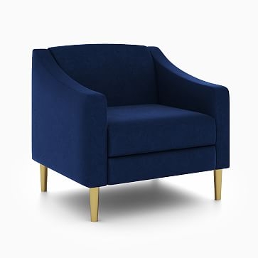 Olive Channel Back Mailbox Arm Chair, Poly, Performance Velvet, Ink Blue, Antique Brass - Image 2