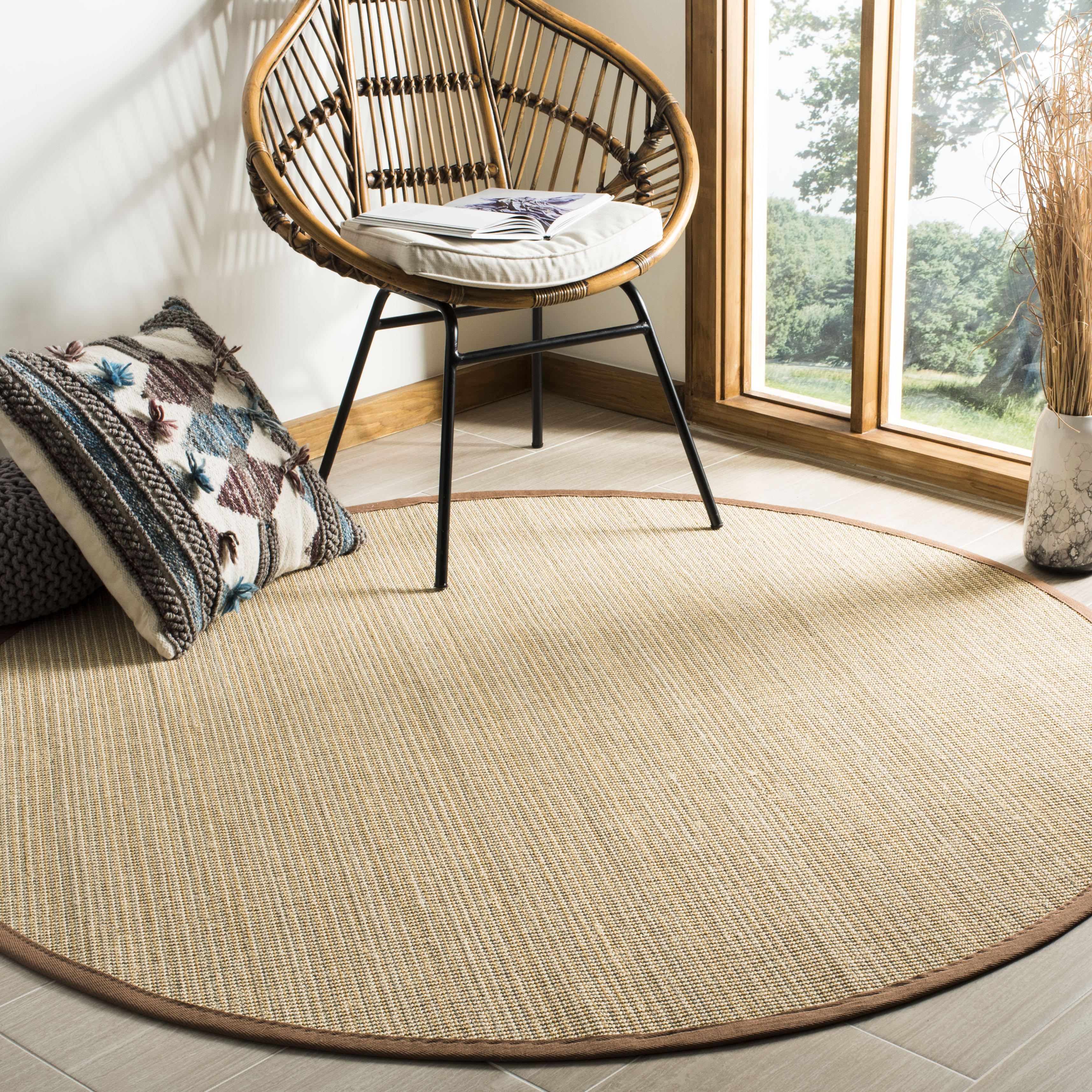 Arlo Home Woven Area Rug, NF132D, Multi/Light Brown,  6' X 6' Round - Image 1