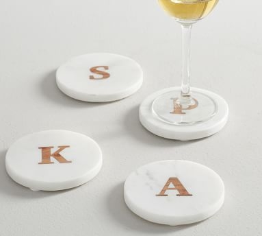 Alphabet Marble & Wood Coasters, Set of 4 - O - Image 5