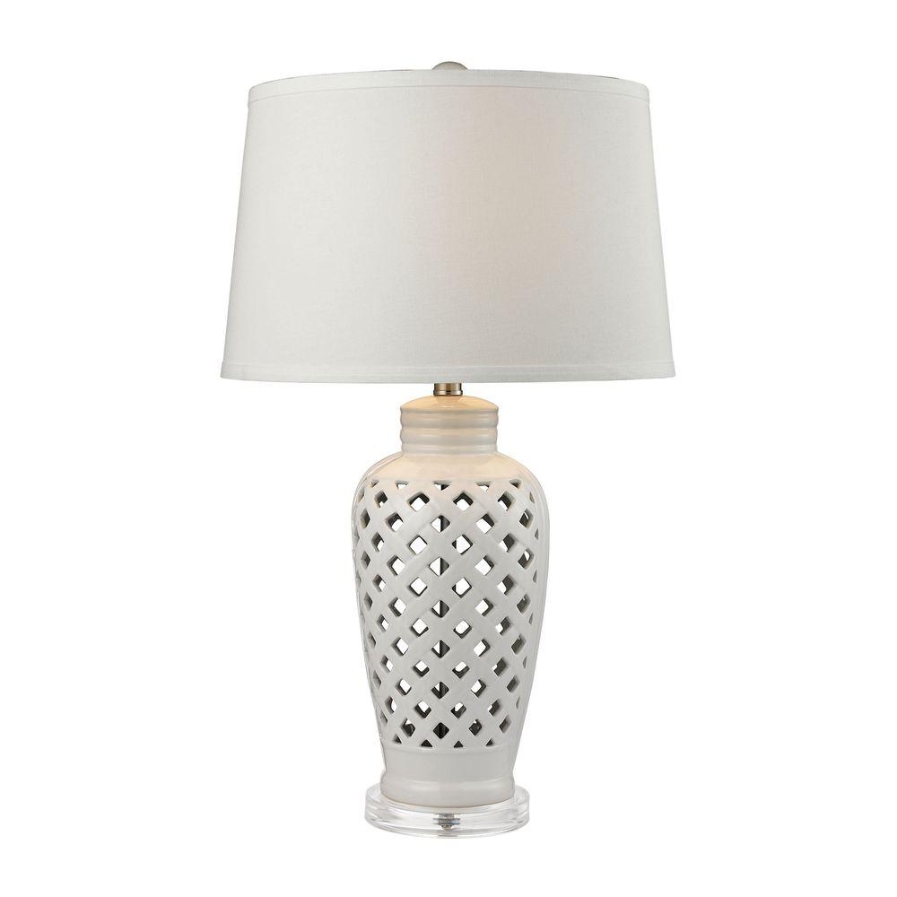 Titan Lighting Openwork 27 in. White Ceramic Table Lamp with White Shade - Image 0