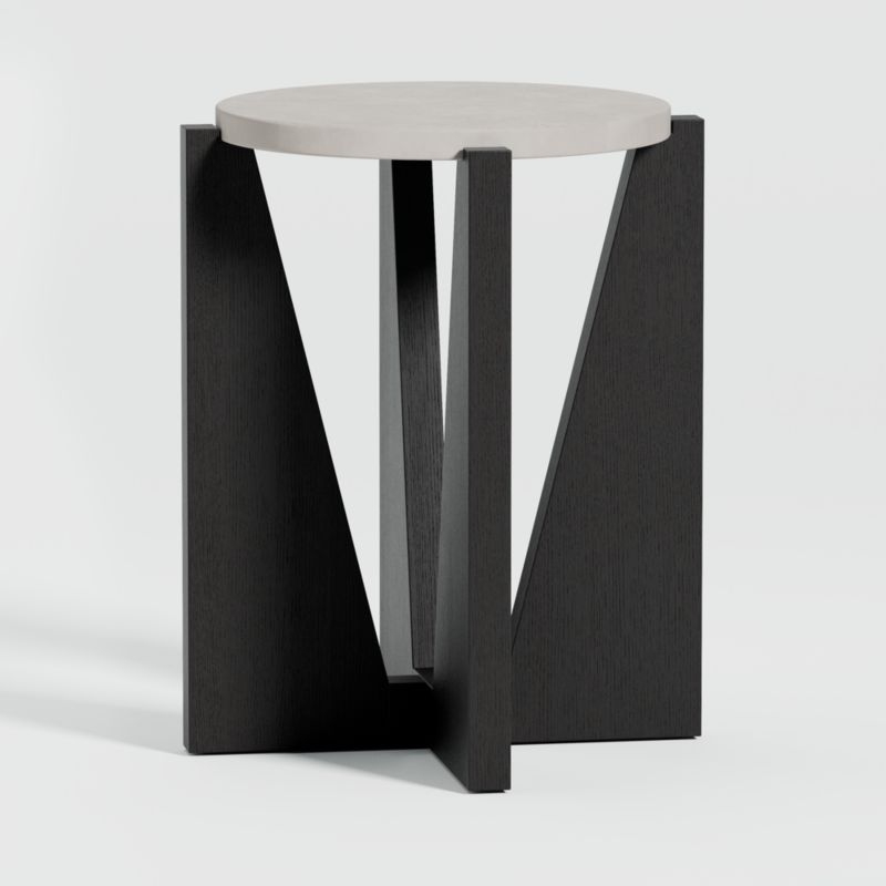 Miro Concrete Round End Table with Black Ebonized White Oak Wood Base - Image 2