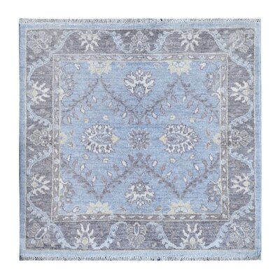 One-of-a-Kind Hand-Knotted 2010s Oushak Blue 3' Square Wool Area Rug - Image 0