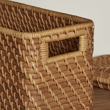 Modern Weave Rectangular Lidded Storage Basket, Whitewash - Image 2