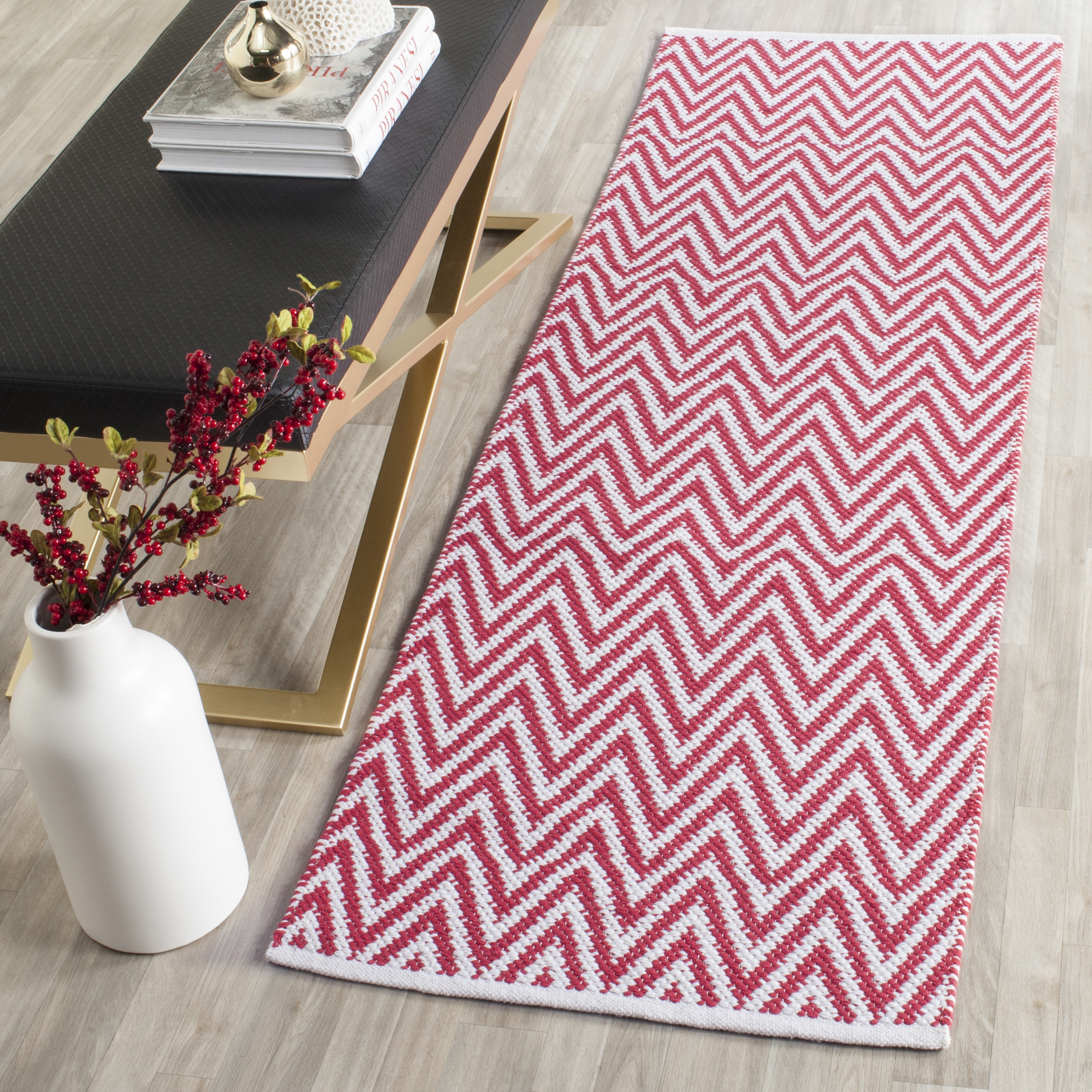 Arlo Home Hand Woven Area Rug, MTK812K, Red/Ivory,  2' 3" X 7' - Image 1