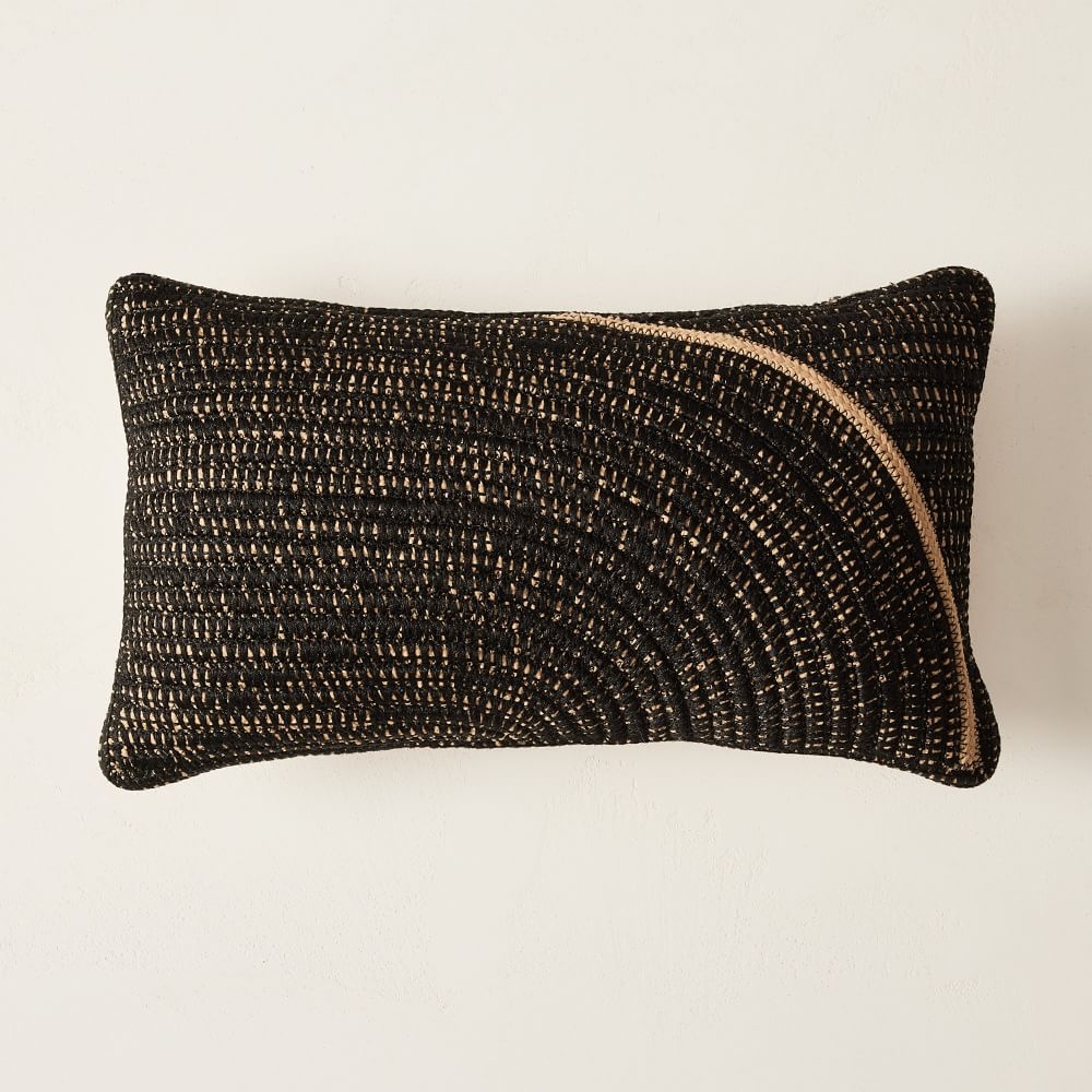 Outdoor Woven Arches Pillow, 12"x21", Black - Image 0