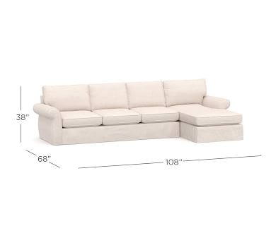 Pearce Roll Arm Slipcovered Right Arm Loveseat with Chaise Sectional, Down Blend Wrapped Cushions, Performance Brushed Basketweave Chambray - Image 2